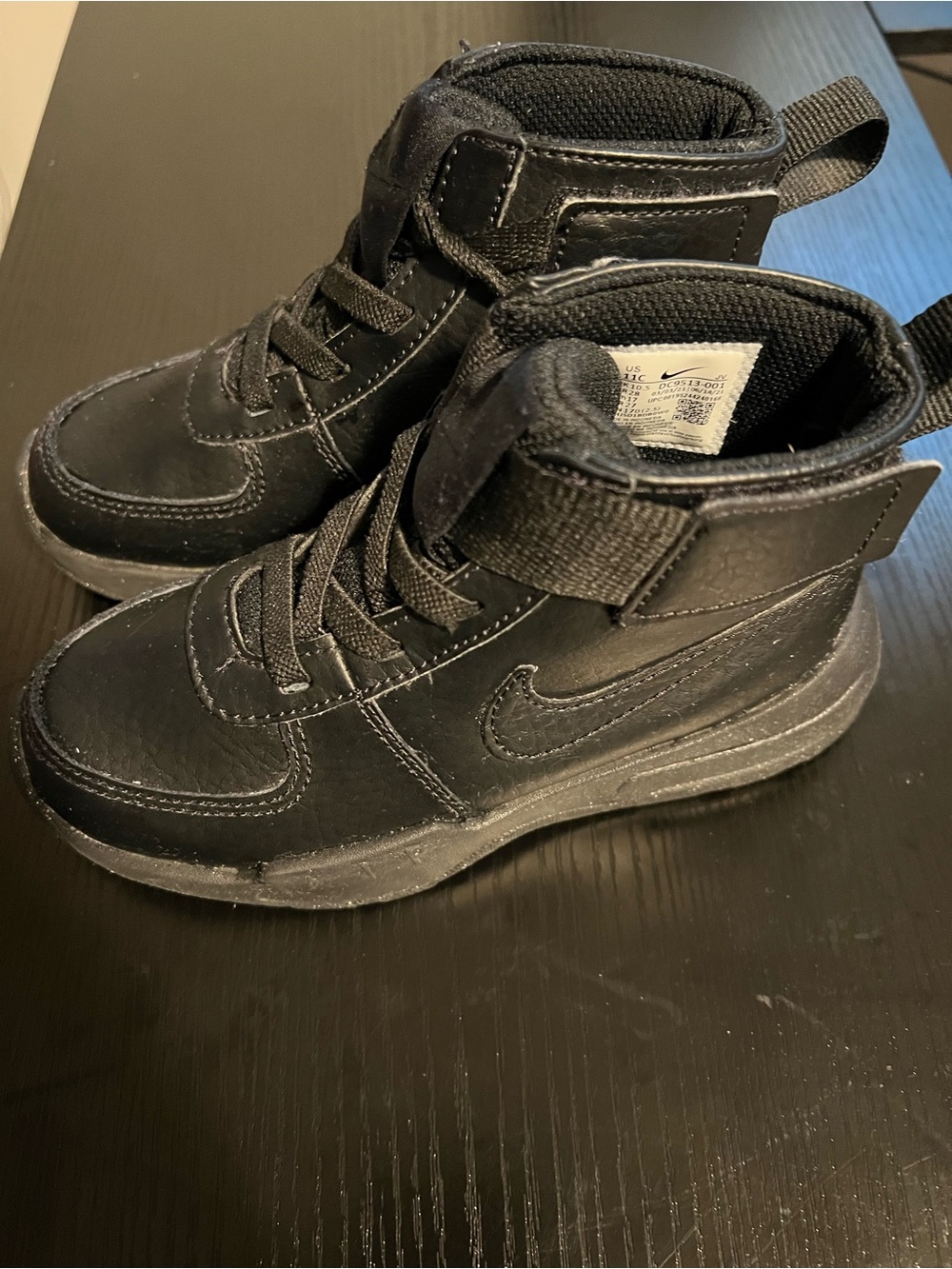 Nike Kids Black High-Top Sneakers with Hook-and-Loop Strap